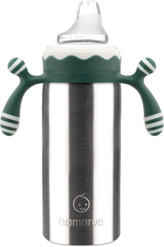 3-in-1 Deluxe Stainless Steel Sippy Cup for Babies and Toddlers | Non-Toxic Plastic Free Liquid Transfer | Straw Baby Cup & Bottle | Leak Proof Insulated (Green, 6 oz) in Kuwait