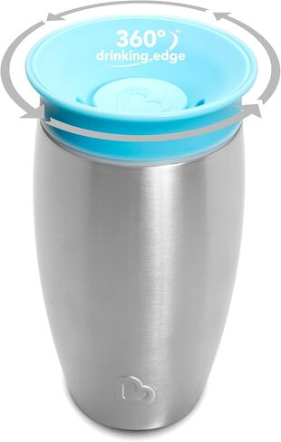 Munchkin Sippy Cup for Toddlers, Miracle 360 Stainless Steel with Straw Cup and Open Sipper Lid Grow with Me Kit, 10 Ounce, Blue in Saudi Arabia