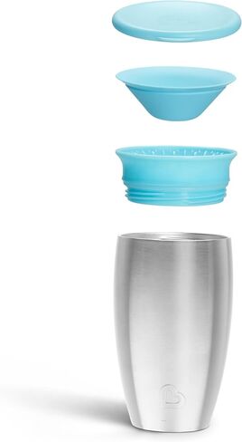 Munchkin Sippy Cup for Toddlers, Miracle 360 Stainless Steel with Straw Cup and Open Sipper Lid Grow with Me Kit, 10 Ounce, Blue in Saudi Arabia