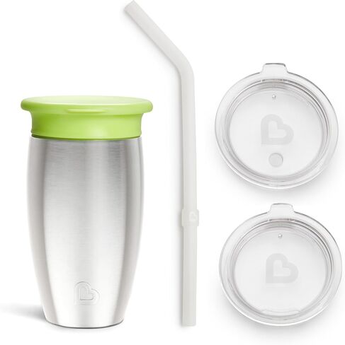Munchkin Sippy Cup for Toddlers, Miracle 360 Stainless Steel with Straw Cup and Open Sipper Lid Grow with Me Kit, 10 Ounce, Blue in Saudi Arabia