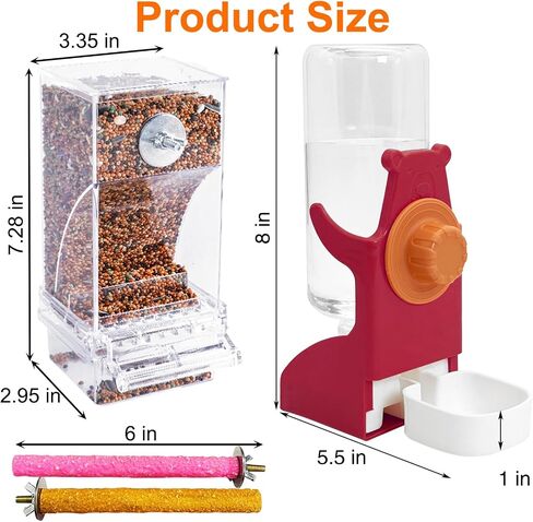 VCEPJH No Mess Bird Feeder with Water Dispenser, Automatic Parrot Feeder Drinker Parakeet Seed Dispenser Food Container with Cage Perch for Lovebirds Conures Budgies Canary Finch (4Pcs) in Kuwait