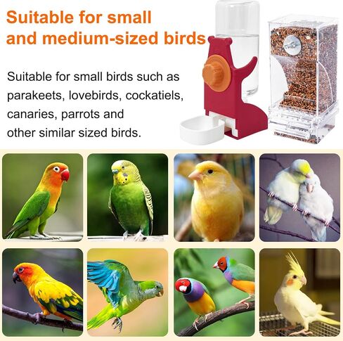 VCEPJH No Mess Bird Feeder with Water Dispenser, Automatic Parrot Feeder Drinker Parakeet Seed Dispenser Food Container with Cage Perch for Lovebirds Conures Budgies Canary Finch (4Pcs) in Kuwait