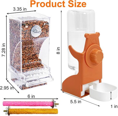 VCEPJH No Mess Bird Feeder with Water Dispenser, Automatic Parrot Feeder Drinker Parakeet Seed Dispenser Food Container with Cage Perch for Lovebirds Conures Budgies Canary Finch (4Pcs) in Kuwait