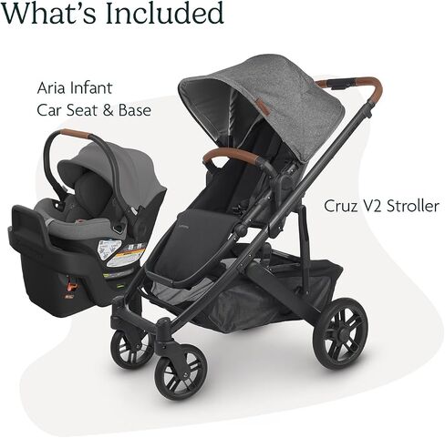 UPPAbaby Travel System, Includes Cruz V2 Stroller + Aria Lightweight Car Seat Combo - Toddler Seat, Rain Shield, Storage Bag, Car Seat, Base + Infant Insert Included - Greyson (Charcoal Mélange) in Saudi Arabia
