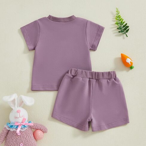Easter Toddler Baby Girl Boy Outfit Bunny Short Sleeve Rabbit Shirt Summer Spring Clothes Solid Shorts Set in Saudi Arabia