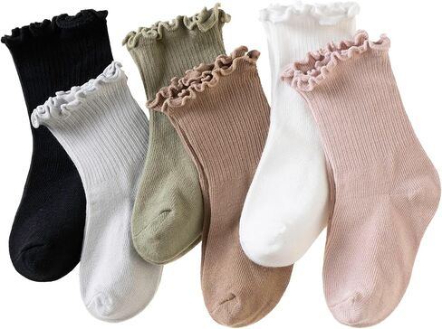 Velice Baby Girls Socks Infant Toddler Girls Frilly Drity Drity Custer Crew Socks 6 Pairs in Kuwait