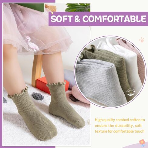 Velice Baby Girls Socks Infant Toddler Girls Frilly Drity Drity Custer Crew Socks 6 Pairs in Kuwait