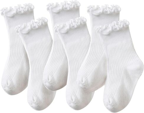 Velice Baby Girls Socks Infant Toddler Girls Frilly Drity Drity Custer Crew Socks 6 Pairs in Kuwait