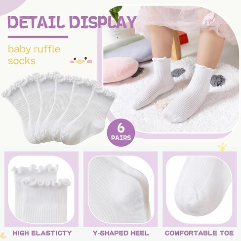 Velice Baby Girls Socks Infant Toddler Girls Frilly Drity Drity Custer Crew Socks 6 Pairs in Kuwait
