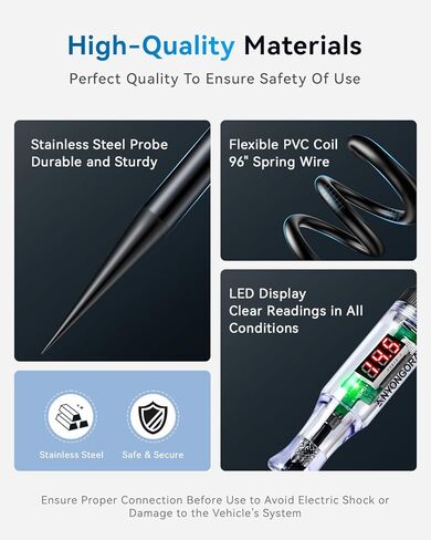 ضوء اختبار السيارات مع شاشة رقمية LED 3-48 فولت، جهاز اختبار دائرة السيارات مع الفولتميتر وضوء مؤشر قطبية مزدوج اللون، قلم اختبار الجهد مع مسبار غير قابل للصدأ in Kuwait