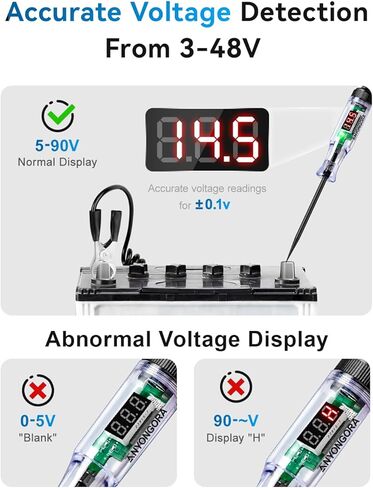 ضوء اختبار السيارات مع شاشة رقمية LED 3-48 فولت، جهاز اختبار دائرة السيارات مع الفولتميتر وضوء مؤشر قطبية مزدوج اللون، قلم اختبار الجهد مع مسبار غير قابل للصدأ in Kuwait