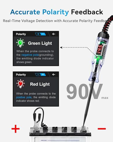 ضوء اختبار السيارات مع شاشة رقمية LED 3-48 فولت، جهاز اختبار دائرة السيارات مع الفولتميتر وضوء مؤشر قطبية مزدوج اللون، قلم اختبار الجهد مع مسبار غير قابل للصدأ in Kuwait