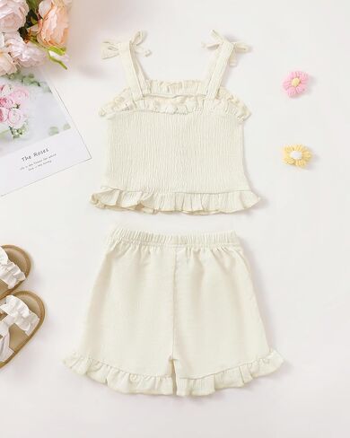 Mioglrie Toddler Baby Girl Summer Clothes Infant Outfits Cute Ruffle Sleeveless Shirt Halter Top 2 Piece Short Set in Saudi Arabia