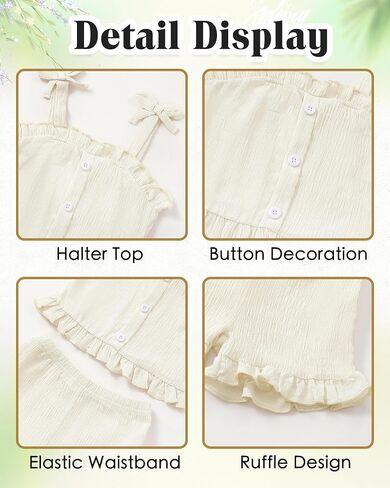Mioglrie Toddler Baby Girl Summer Clothes Infant Outfits Cute Ruffle Sleeveless Shirt Halter Top 2 Piece Short Set in Saudi Arabia