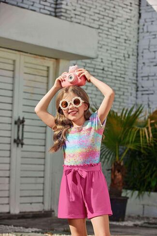 Arshiner Toddler Girl Clothes Square Neck Puff Sleeve Tops + Paper Bag Shorts + Headband 3pcs Summer Little Girl Outfits 2-8Y in Saudi Arabia
