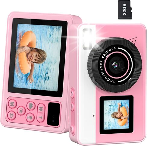 4K Digital Camera Waterproof, Point and Shoot Cameras for Photography, 10FT Underwater Camera with Dual Screens,18X Digital Zoom, 32GB TF Card, Selfie Cameras for Teens Beginners Girls Boys Kids(Pink) in Saudi Arabia