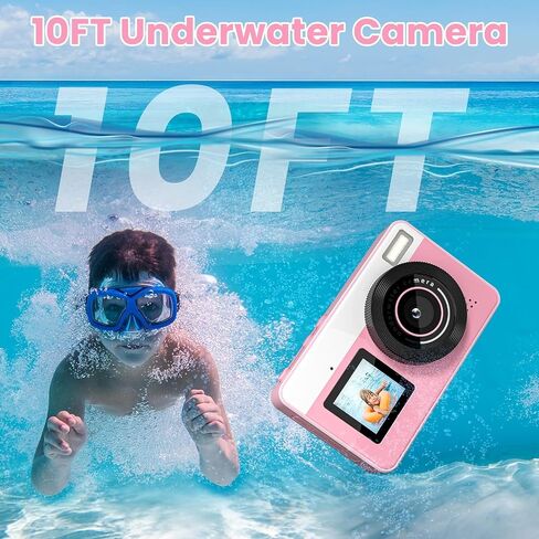 4K Digital Camera Waterproof, Point and Shoot Cameras for Photography, 10FT Underwater Camera with Dual Screens,18X Digital Zoom, 32GB TF Card, Selfie Cameras for Teens Beginners Girls Boys Kids(Pink) in Saudi Arabia