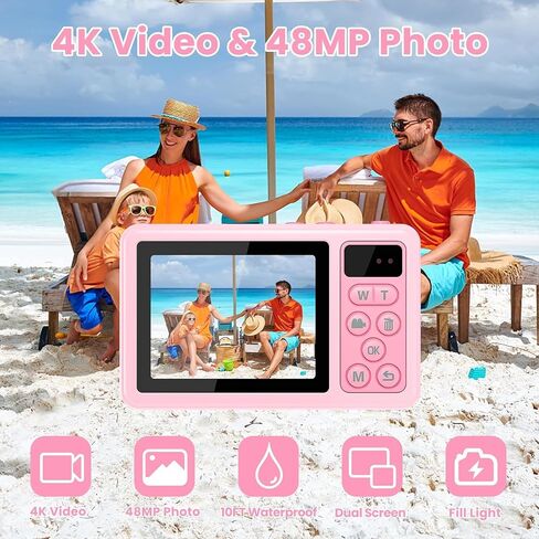 4K Digital Camera Waterproof, Point and Shoot Cameras for Photography, 10FT Underwater Camera with Dual Screens,18X Digital Zoom, 32GB TF Card, Selfie Cameras for Teens Beginners Girls Boys Kids(Pink) in Saudi Arabia