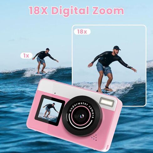 4K Digital Camera Waterproof, Point and Shoot Cameras for Photography, 10FT Underwater Camera with Dual Screens,18X Digital Zoom, 32GB TF Card, Selfie Cameras for Teens Beginners Girls Boys Kids(Pink) in Saudi Arabia