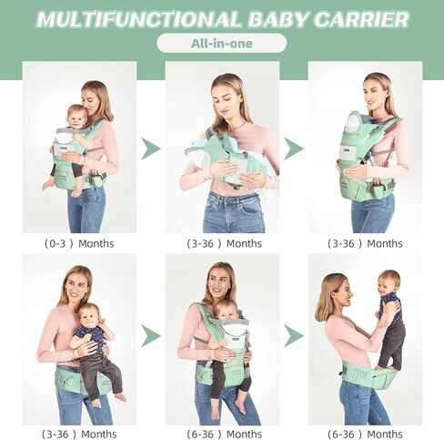 حاملة أطفال مع مقعد الورك ، وضع مريح في الموضع 6 في 1 حاملة الأطفال للأطفال الصغار ، حاملة حامل للأطفال قابلة للتعديل ، جميع الفصول (رمادية) in Kuwait