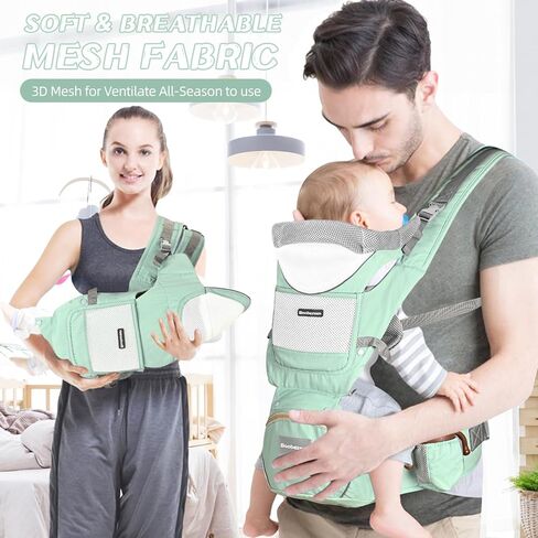 حاملة أطفال مع مقعد الورك ، وضع مريح في الموضع 6 في 1 حاملة الأطفال للأطفال الصغار ، حاملة حامل للأطفال قابلة للتعديل ، جميع الفصول (رمادية) in Kuwait