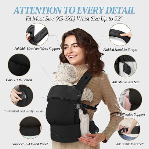 Embrace Baby Carrier Newborn to Toddler, Ergonomic, Cozy and Lightweight Infant Carrier for 7-44lbs Babies with Enhanced Lumbar & Adjustable Neck Support Hands-Free Child Wrap Straps (Black) in Saudi Arabia