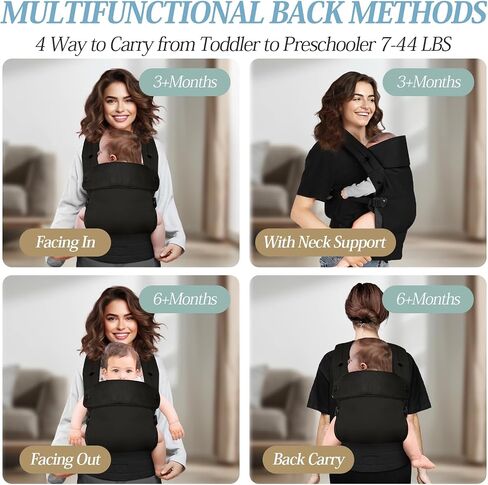 Embrace Baby Carrier Newborn to Toddler, Ergonomic, Cozy and Lightweight Infant Carrier for 7-44lbs Babies with Enhanced Lumbar & Adjustable Neck Support Hands-Free Child Wrap Straps (Black) in Saudi Arabia