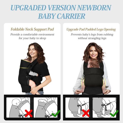 Embrace Baby Carrier Newborn to Toddler, Ergonomic, Cozy and Lightweight Infant Carrier for 7-44lbs Babies with Enhanced Lumbar & Adjustable Neck Support Hands-Free Child Wrap Straps (Black) in Saudi Arabia