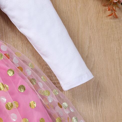 Toddler Kids Baby Girls Birthday Princess Outfits Ruffle Shirt Polka Dots Mesh Dress Tulle Tutu Skirt Set 3PCS in Saudi Arabia