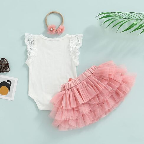 Baby Girls My 1st Birthday Outfits One Fly Sleeve Floral Lace Romper + Tutu Skirt + Headband Set Cake Smash Outfit in Saudi Arabia