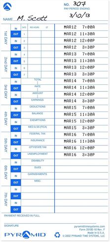 Pyramid Time Systems - 30% Recycled Time Cards (35100-10) for Pyramid Models 3500, 3500ss, 3600SS, and 3700 Time Clock and Document Stamp, Single Sided Time Sheets (4 X 9 Inches) - 300 Time Cards in Saudi Arabia