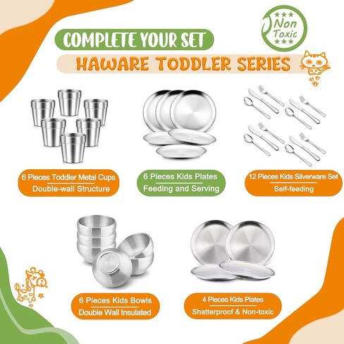 HaWare 10-Piece Stainless Steel Toddler Utensils Set | Food Grade Spoons and Forks Set for Kids, Self Feeding Child Eating Utensils, Metal Silverware Set in Saudi Arabia
