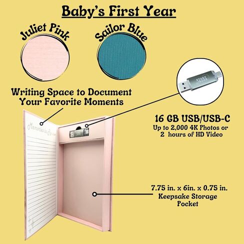 Baby’s First Year Keepsake Album: Physical and Digital Storage for Milestone Moments, Baby Memories, First Photos – Memory Box, Scrapbook, Photo Album with 16GB USB for Digital Photos (Juliet Pink) in Saudi Arabia