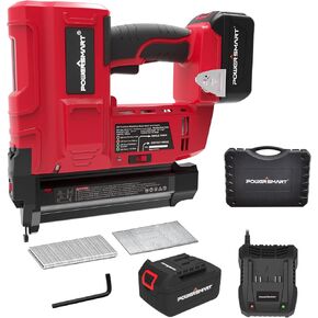 ​PowerSmart Pneumatic Brad Nailer, 18 GA 2 in 1 Nail Gun and Crown Stapler with 300pcs Nails/ 200pcs Staples, for Carpentry Woodworking DIY Projects