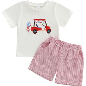 Toddler Baby Boy Girl 4th of July Outfit American Flag Shirt Plaid Shorts 2Pcs Boys Girls Patriotic Outfits 6M-4T