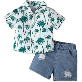 NZRVAWS Toddler Baby Boy Summer Clothes Short Sleeve T-Shirt Casual 6M-5T Jean Shorts Set 2PC Little Boy Outfit