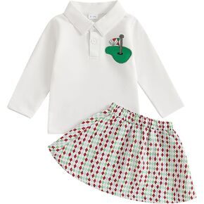 Toddler Baby Girl Golf Outfit Hole in One Active Polo Collared Shirt Golf Print Sport Skirt 2Pcs Golf Skirt Clothes in Saudi Arabia