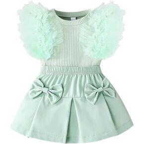 Noubeau Toddler Baby Girl Summer Clothes Sleeveless Ribbed Knit Vest Tops Bowknot Mini Skirts Set 2Pcs Outfits
