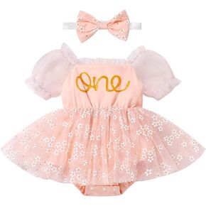 FYMNSI Baby Girl 1st Birthday Outfit Floral Strawberry Ruffle Romper Tutu Dress Headband Two Piece Toddler Summer Clothes