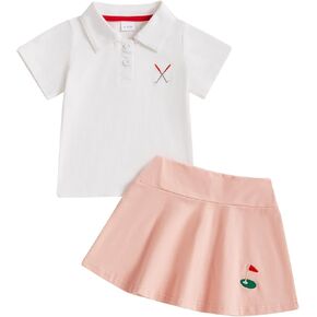 Toddler Baby Girl Golf Outfit Summer Golf Club Embroidery Short Sleeve Polo Shirt Mini Skirt 2Pcs Infant Clothes Set