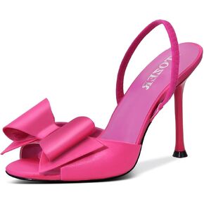 Satin High Heels Slingback Open Toe Mules Sandals Bow Stiletto Sexy Heels Comfortable Wedding Party Shoes