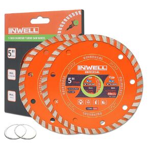 5 Inch Diamond Turbo Saw Blades - Ideal for Cutting Stone, Marble, Granite, Concrete, Bricks (2-Pack)