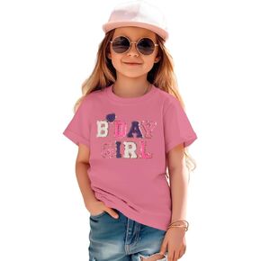 Toddler Girl Birthday Shirt 2nd 3rd 4th 5th 6th B-Day T Shirt Birthday Outfit Chenille Patch Short Sleeve Tee Clothes