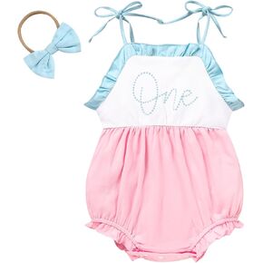 Baby Girl 1st Birthday Clothes One Year Old Bubble Romper Infant Girl Cake Smash Outfit Sleeveless Bodysuit