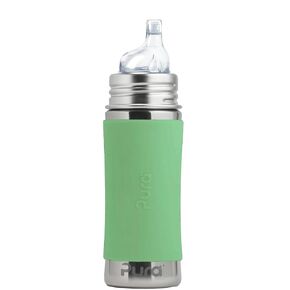 Pura Kiki 11oz/325ml Stainless Steel Sippy Cup Bottle w/Sleeve, Plastic-Free, MadeSafe Certified, Medical-Grade XL Silicone Sipper Spout Fast Flow for Kids, Toddlers, Babies & Infant - Moss
