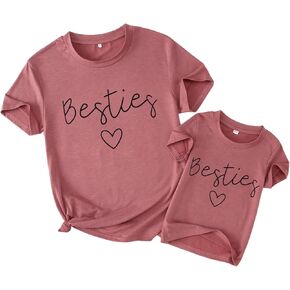 Besties Mommy and Me Matching Outfits Mothers Day Shirt Mom Daughter Matching T-Shirt Top for Women Toddler Girl