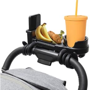 Universal Stroller Snack Tray with Cup & Phone Holder, Stroller Cup Holder Attachment with Baby Tissue Holder Easy to Attach to All Strollers,Convenient Accessories for Snacks and Drinks
