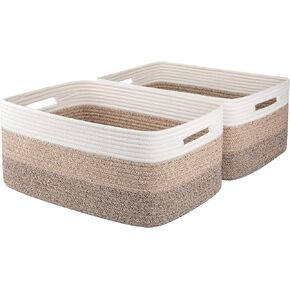 Storage Basket for Organizing, Woven Rope Basket for Shelves, Closet Organizer Bins for Clothes, Blanket, Toys, Baby Nursery Storage, 17.7" x 13" x 7.87", 2 Packs Gradient Yellow