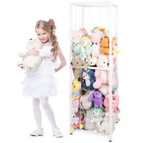 Stuffed Animal Storage Zoo Stuffed Animal Holder,Off-Ground and Space Save Vertical Stuffed Animals Organizer PVC with Elastic for Bedroom Playroom Nursery (Greyish Black, Large)