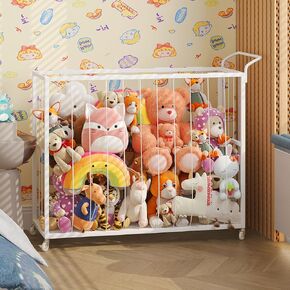 BBLIKE Stuffed Animal Storage Tower Rolling Cart - Zoo Cage Organizer for Kids' Plush Toys - Extra Large Storage Holder for Stuffy, Plushies & More in Playroom or Bedroom, 214L, White